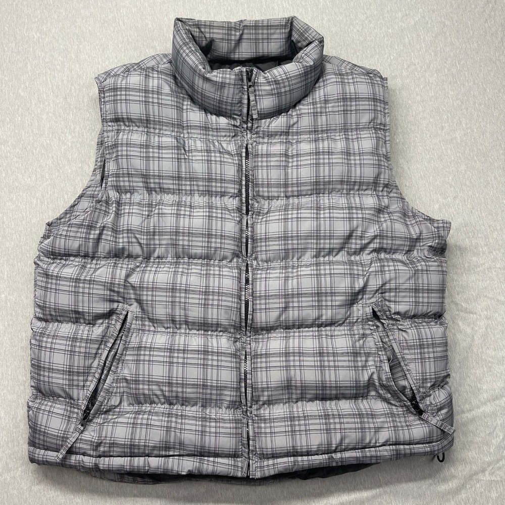 Mountain Club Puffer Vest Extra Large XL Plaid‎ Gray Full Zip Sleeveless Jacket